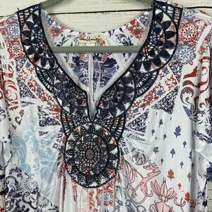 World Unity Multicolor Boho Tunic Embellished Handkerchief Hem Stretch Womens XL